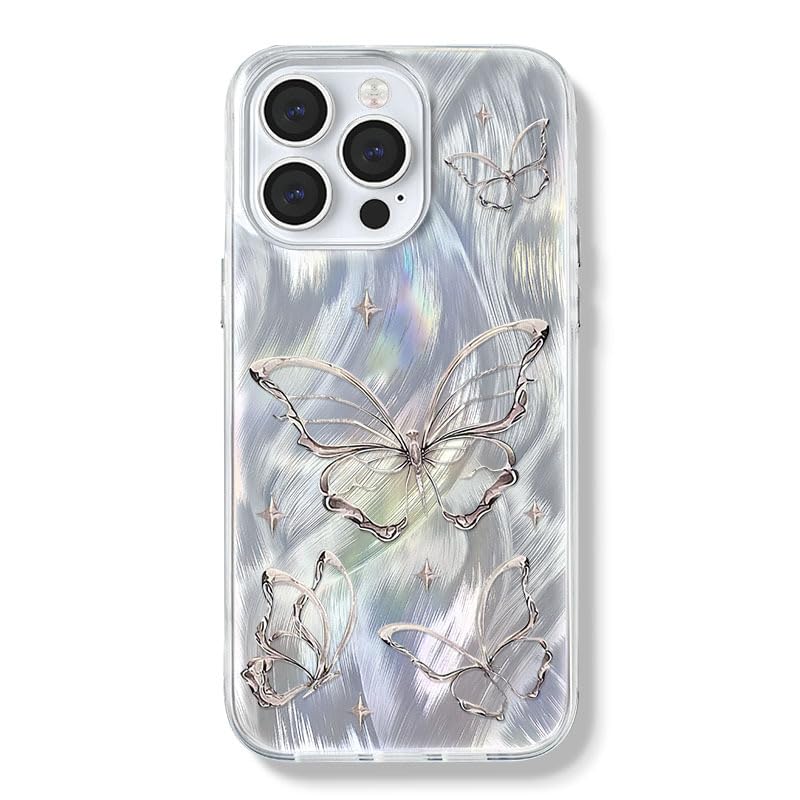 ZORBES® Case for 16 Pro Max Glittering Silver Butterfly Case, Soft Slim Shockproof TPU Protective ZORBES® Case for 16 Pro Max Glittering Silver Butterfly Case, Soft Slim Shockproof TPU Protective